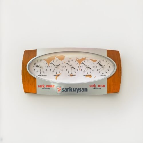 Vintage Advertising Sarkuysan World Time Wall Clock. 5 clocks in 1. Tested Works