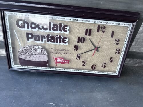 VINTAGE ADVERTISING Sea Breeze CHOCOLATE PARFAITE CLOCK WORKS 22" x 14"