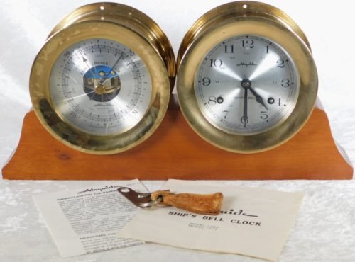 Vintage Airguide Marinetime Ships Bell Brass 8-Day Wall Clock Barometer Set Work