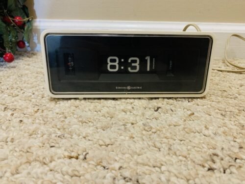 Vintage Alarm Clock GE General Electric Model 8125A White Rolling Flip Panels UC