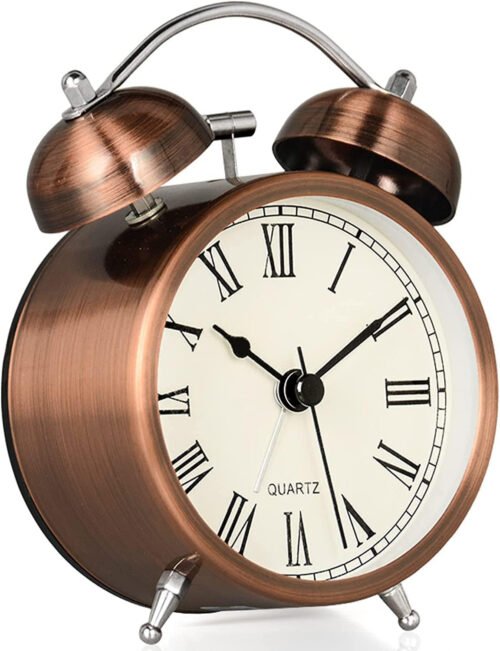 Vintage Alarm Clock, Non Ticking, Silent Bedside Clock with Two Bells Loud Alarm
