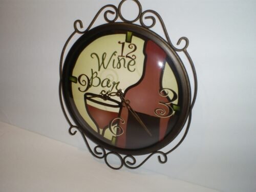 Vintage And Beautiful Wine Bar Wall Clock Showing A Wine Bottle & Glass On Dial
