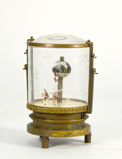 Vintage Animated Double Fish in Etched Glass Case Brass Novelty Clock