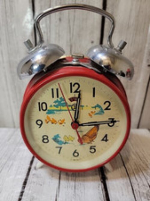 Vintage Animated "Pecking Chicken" Shanghai Alarm Clock Red