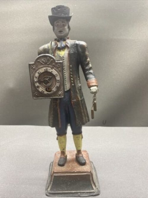 Vintage/Antique Cast Iron Figural Colonial Man Clock Figurine