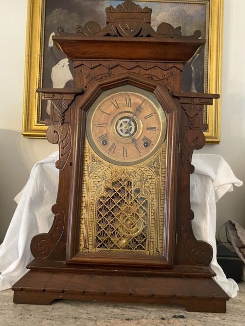 Vintage Antique Index Mantle Mantel Clock Alarm pendulum key - Works!