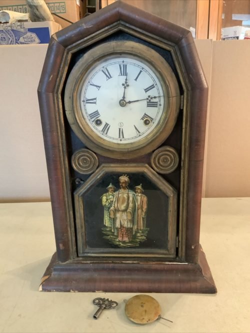 Vintage Antique Mantel Kitchen Gingerbread Clock W/ Pendulum Key Welch Spring Co