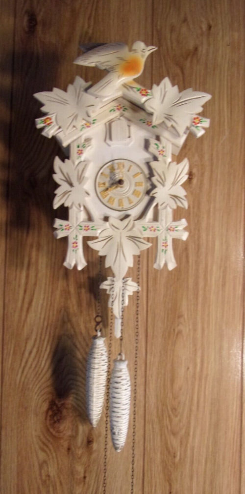 Vintage Antique White Black Forest Cuckoo Clock W. Germany Complete & Working