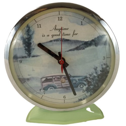 Vintage "Anytime is a Good Time for a Vacation" Travel Theme Wind-Up Alarm Clock