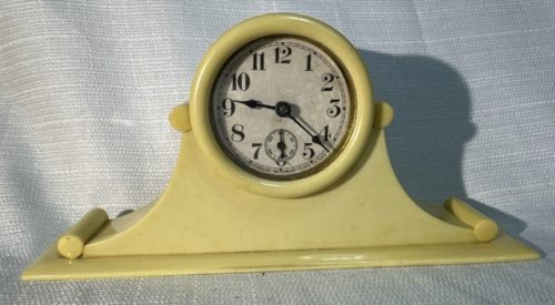 Vintage Art Deco French Ivory (Pyralin Celluloid) Waterbury Wind-Up Clock {B}