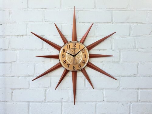 Vintage Atomic Starburst Wall Clock Mid Century Modern Design Retro Wall Decor