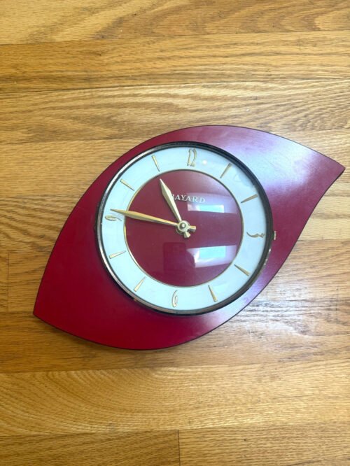 Vintage Bayard Wall Clock - Retro Mid Century Atomic Rare RED Formica Finish