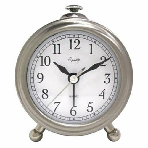 Vintage Bedside Alarm Clock w/ Brushed Silver Finish & Easy View Lighted Dial