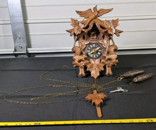 Vintage Black Forest Carved Wood Coo Coo Clock Made in Germany Pine Cone