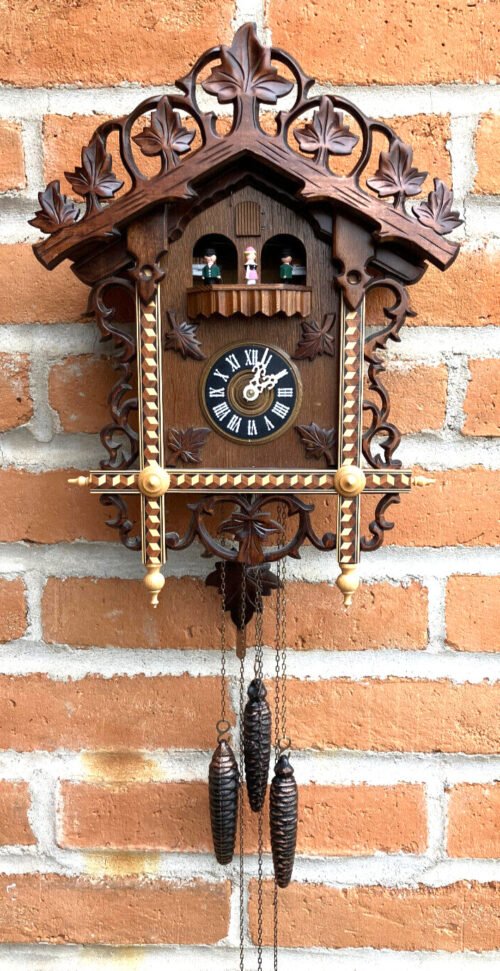 Vintage Black Forest Inlaid CUCKOO CLOCK w/Dancers & Music/NO RESERVE AUCTION