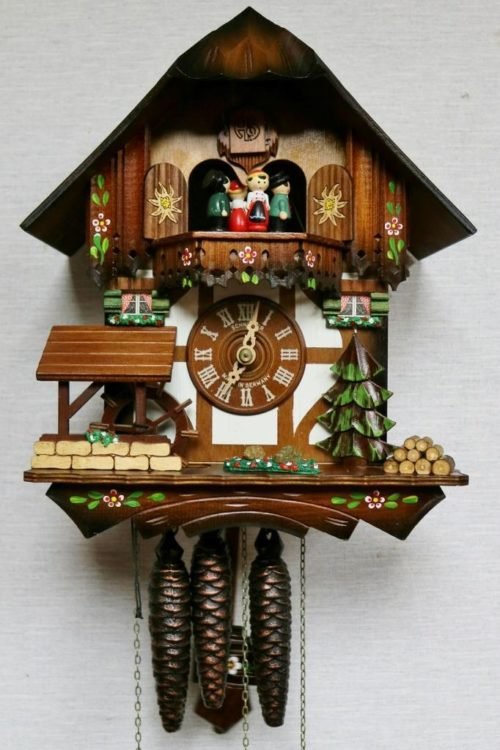 Vintage Black Forest Weight Driven Automaton Musical Carved Cuckoo Wall Clock