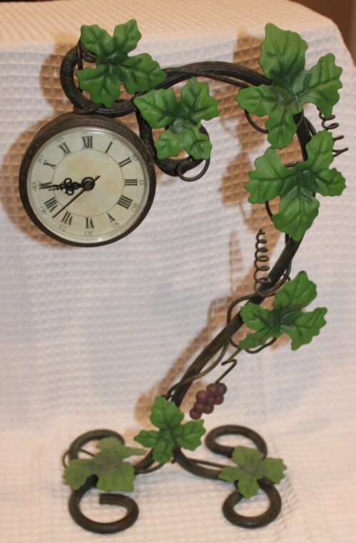 Vintage Black Wrought Iron Mantle/Desk Clock - Runs - On Time - 12 1/2" Tall