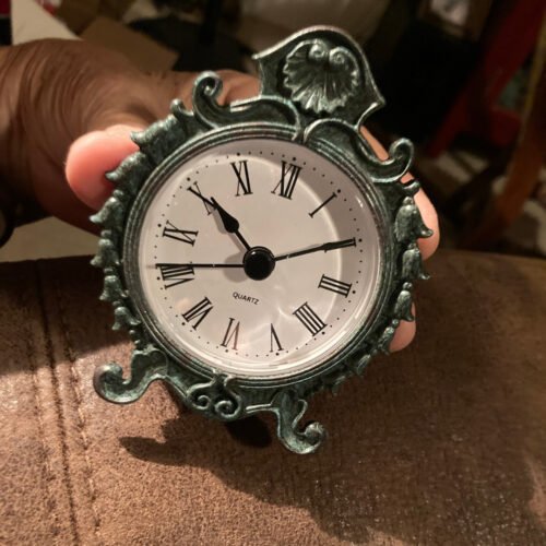 Vintage Blue Pewter Metal Table Clock Countertop Home Decor