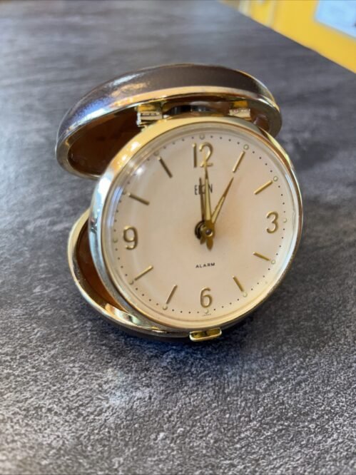 Vintage Bold And Beautiful Elgin Wind Up Travel Alarm Clock Works Well #H