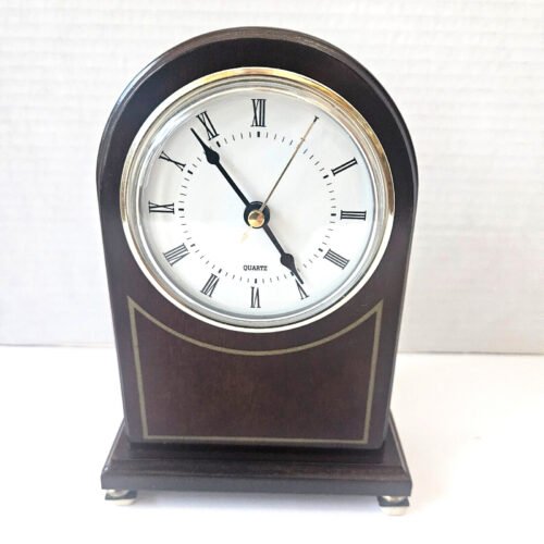 Vintage Bombay Company 7" Tall Wood Mahogany Mantel/Desk Clock, Excellent/Taiwan