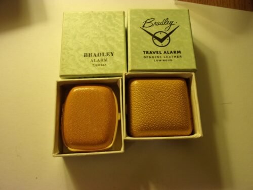 Vintage Bradley Alarm Clocks NOS NEW Leather Luminous & 7 Jewel