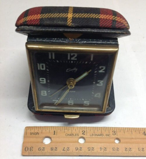 Vintage Bradley Plaid Case 1970's Travel Style Alarm Clock Germany Tic Tock Cool