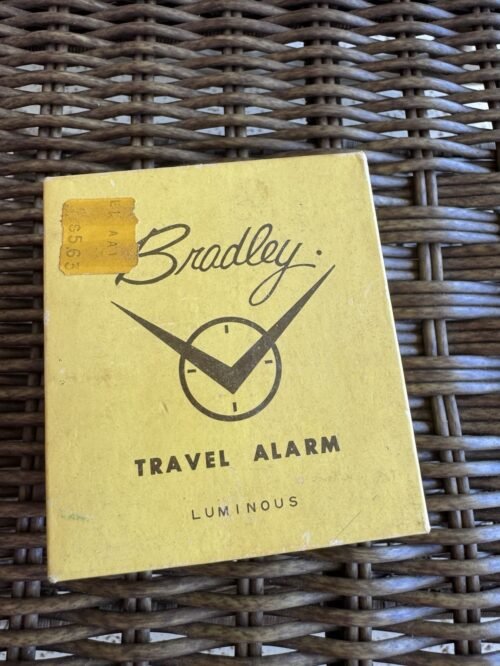 Vintage Bradley Travel Alarm Clock MCM 70s BLUE Round Wind up w Box