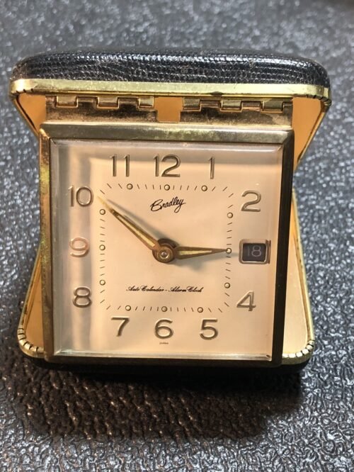Vintage Bradley Wind Up Travel Alarm Desk Clock Auto Calendar Japan Working