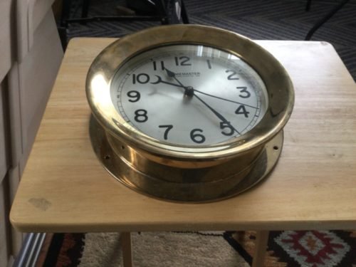 vintage brass chelsea marine clock 10 1/2" dual 12 ponds convert to quarts