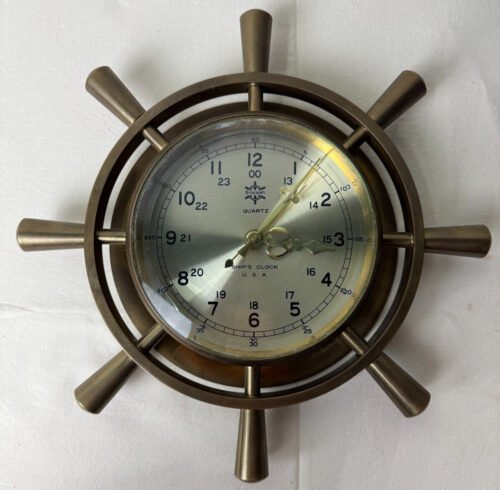 Vintage Brassom Ship's Clock - Solid Brass - Wheel Nautical Marine - Wall Clock