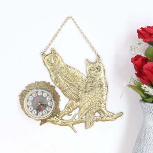 Vintage Brass Owls in a Tree's Branch Wall Clock Heavy 2 Lbs 5ozs