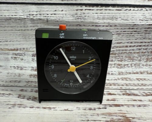 Vintage Braun Quartz AB314 SL Travel Alarm Clock Black Pocket Made In Germany