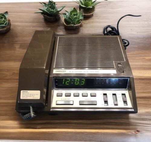 VIntage Brown Embassy Model No. 682 Alarm Digital Clock Radio Telephone Phone