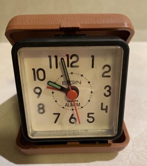 Vintage Brown Folding ELGIN Quartz Travel Alarm Clock Tested & Working USA