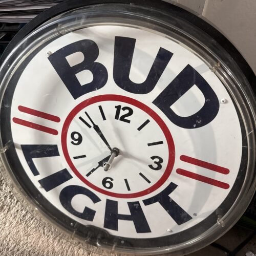 Vintage BUD LIGHT Budweiser Neon 20" Wall Clock Beer Bar Sign Rare Flicker Broke