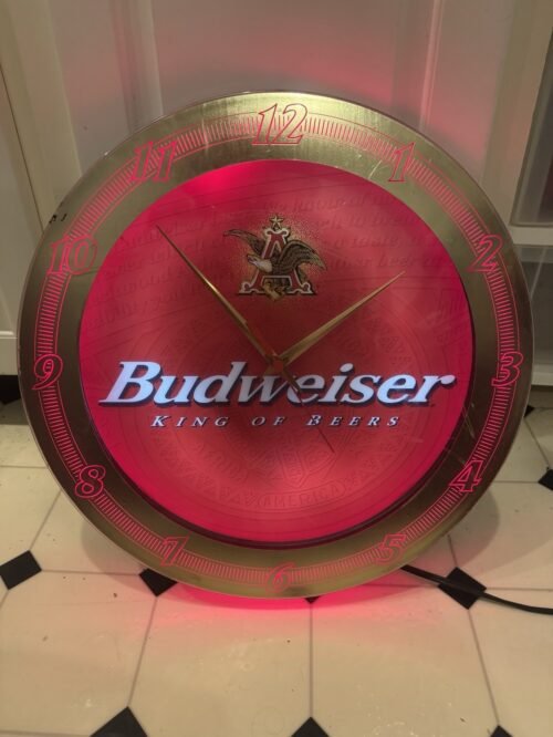 Vintage Budweiser Electric Lighted Wall Clock, + Battery, 1999, 17.5" Works