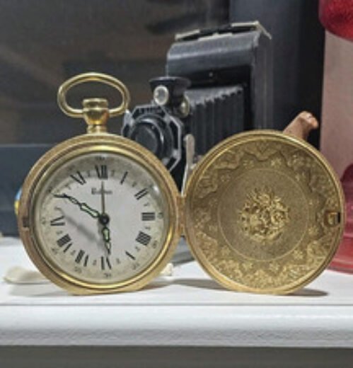 Vintage Bulova 2RA 027 Japan Brass Pendant Alarm Clock Floral Hand Winding