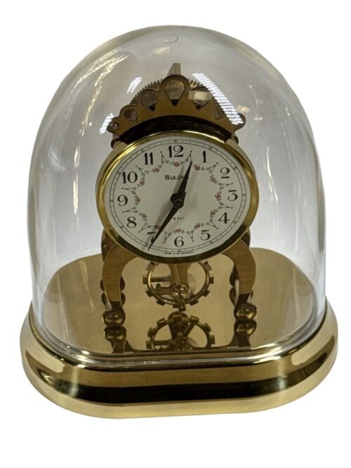 Vintage Bulova 5.5” Brass Mechanical Wind Up Desk Clock 2 Jewels Dome Overwound