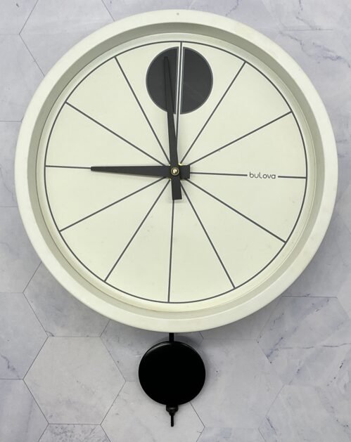 Vintage Bulova C3621 Performer Black & White Dial Quartz Pendulum Wall Clock