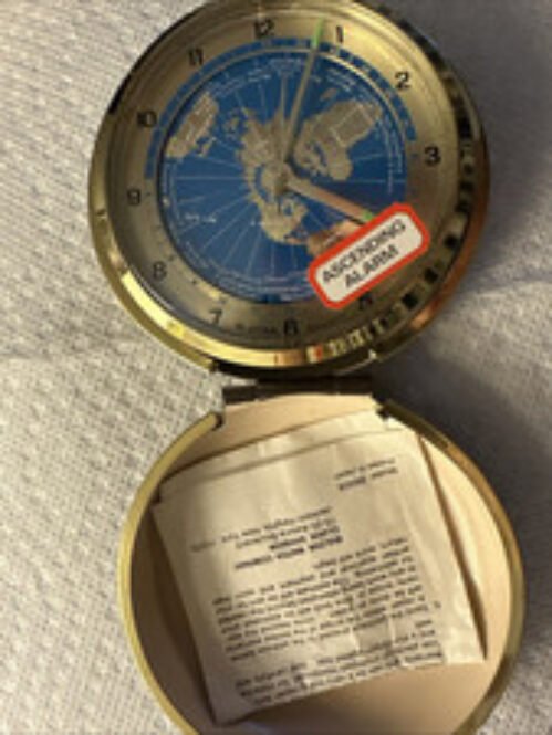 Vintage Bulova Folding World Time Travel Alarm Clock Quartz New Japan
