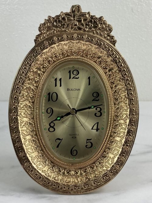 Vintage BULOVA Gold Ornate Floral Art Nouveau Desk Clock Mantle Clock Working