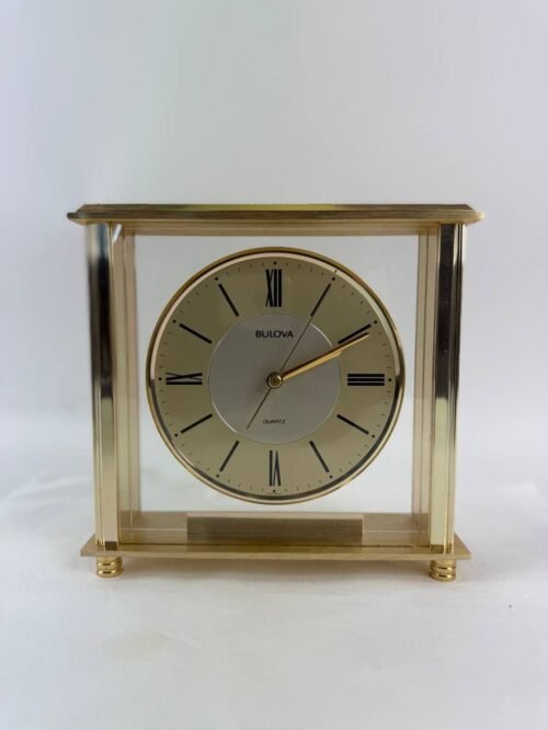 Vintage Bulova Quartz Gold Clock Japan B1700