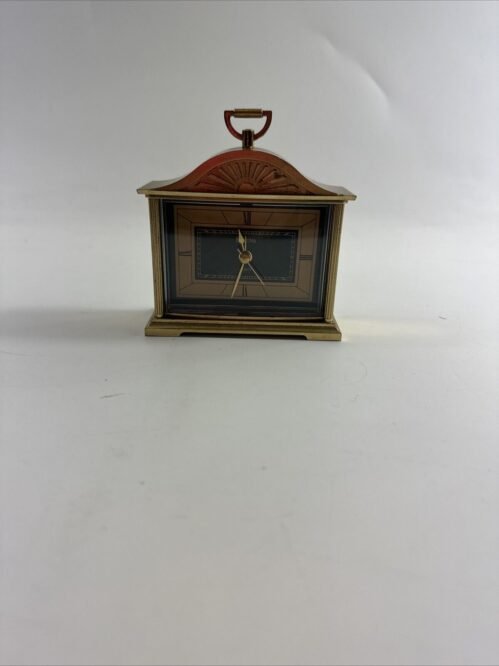 Vintage Bulova Quartz Small Gold & Green Desk Alarm Clock