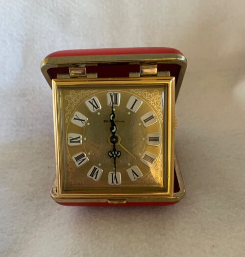 Vintage Bulova Travel Alarm Clock - Red Case - Working