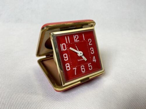 Vintage Bulova Travel Alarm Clock Wind-Up Gold/Red Tested Working-Free Shipping!