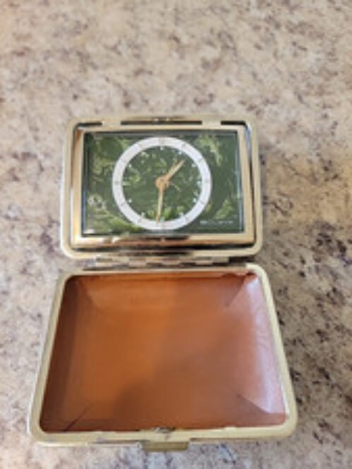 VINTAGE BULOVA TRAVEL ALARM CLOCK WORKING MADE IN JAPAN FOLDING GREEN