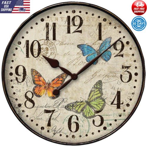 Vintage Butterfly Wall Clock 12" Quartz Movement Bronze Finish Home Decor New
