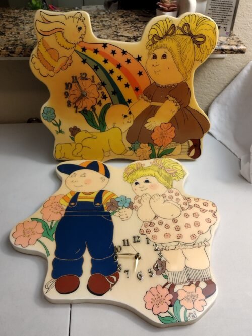 Vintage Cabbage Patch Kids X-Large Wall Clocks Wooden Handmade Working 19x18