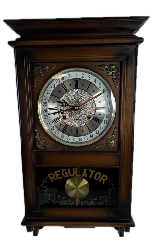 Vintage Calendar Schoolhouse Advertising Regulator Wall Clock Time And Strike
