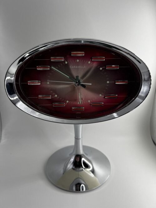 VINTAGE CARAVELLE SPACE AGE ATOMIC WIND UP RED ALARM CLOCK - JAPAN